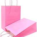 AZOWA Gift Bags Pink Kraft Paper Bags with Handles (5 x 3.1 x 8.2 in, Pink, 12 CT)