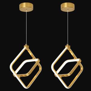Modern LED Chandelier Gold Rectangular Pendant Light Fixtures 4000K 20W Dimmable Height Adjustable Pendant Lighting for Dining Room Kitchen Island Bedroom Living Room Foyer2-Pack