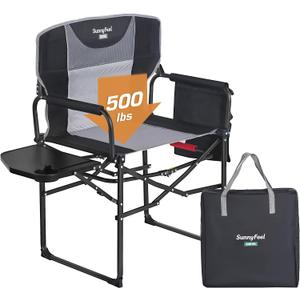SUNNYFEEL Oversized Directors Camping Chair for Adults with Side TablePortable Folding Chair 500LBS with Breathable Mesh Back, Cup Holder, Side Pocket & Carry Bag for Camping, Fish, Lawn, Beach