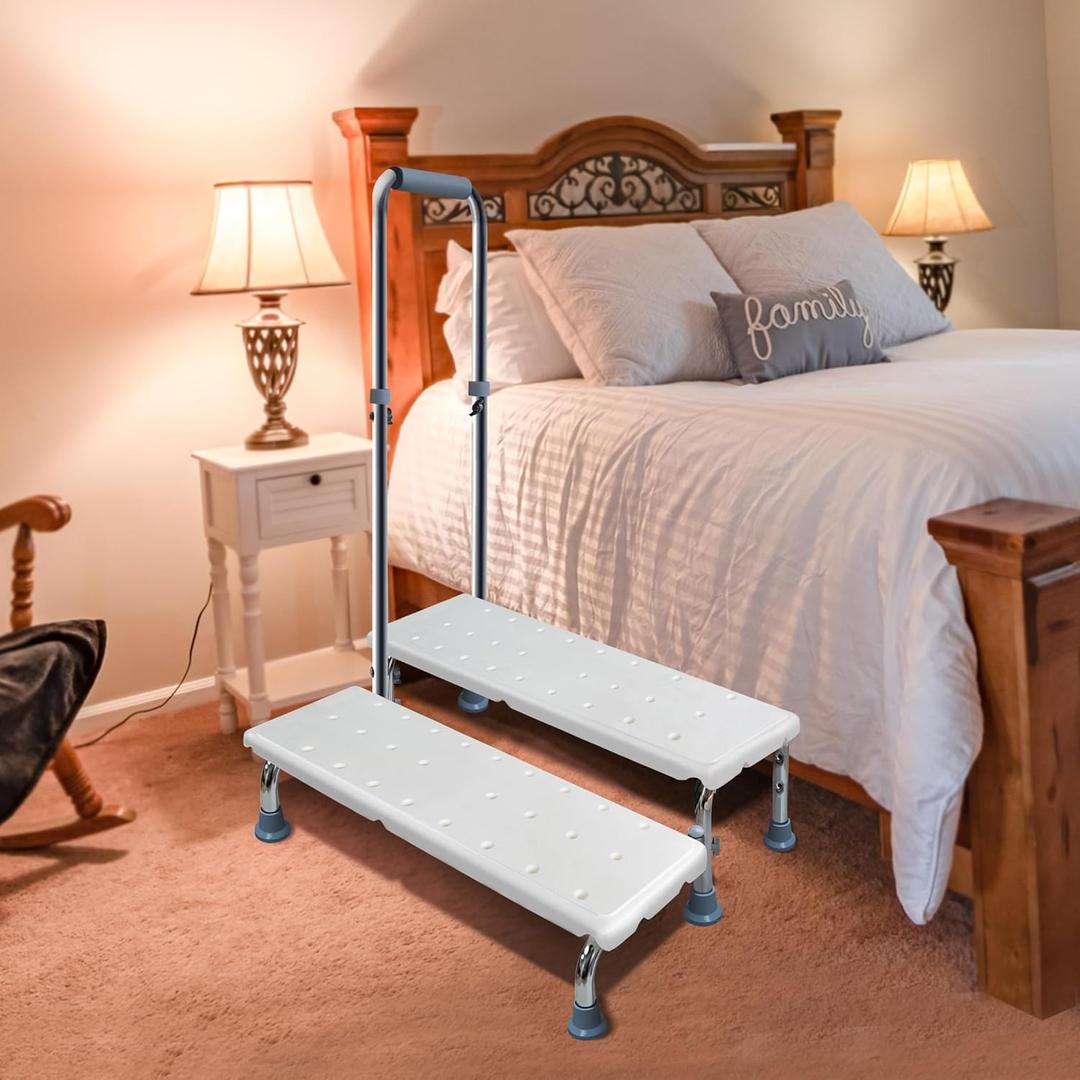 Aliseniors Extra Long Step Stool with Handle, Heavy-Duty Non-Skid Platform, Bed Steps for High Beds for Adults and Seniors, Foot Step Stool for Kitchen, Supports up to 400 lbs