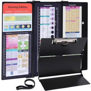 Nursing Clipboard Foldable Pocket Size-Nursing Edition Cheat Sheets Aluminum 3 Layers Foldable Clipboard Nursing Nurse Clipboard Foldable fits in Nurses Doctors(Black)