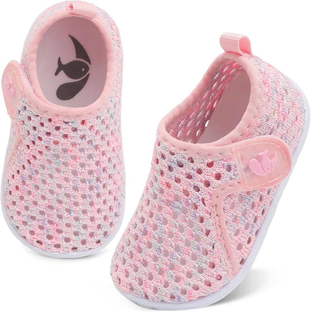 FEETCITY Boys Girls Water Shoes Kids Aqua Socks Quick Dry Barefoot for Beach Swimming Pool (7 Toddler, Knit Pinkpink)