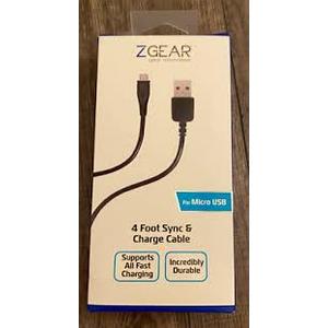 ZGEAR 4' MICRO USB DATA CABLE BK EA