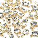Clear Sew On Rhinestones, Choupee Gold Prong Setting Rhinestone 130PCS Sewing Claw Rhinestone Mixed Shapes Sew On Glass Gems for Jewelry, Clothes, Costume, Shoes,Dress, Garments