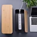 2 Pack Large Cable Management Box Wooden Style Cord Organizer Box and Cover for TV Wires, Computer, Router, USB Hub and Under Desk Power Strip Safe ABS Material and Baby-Pets Proof Lock (Black)