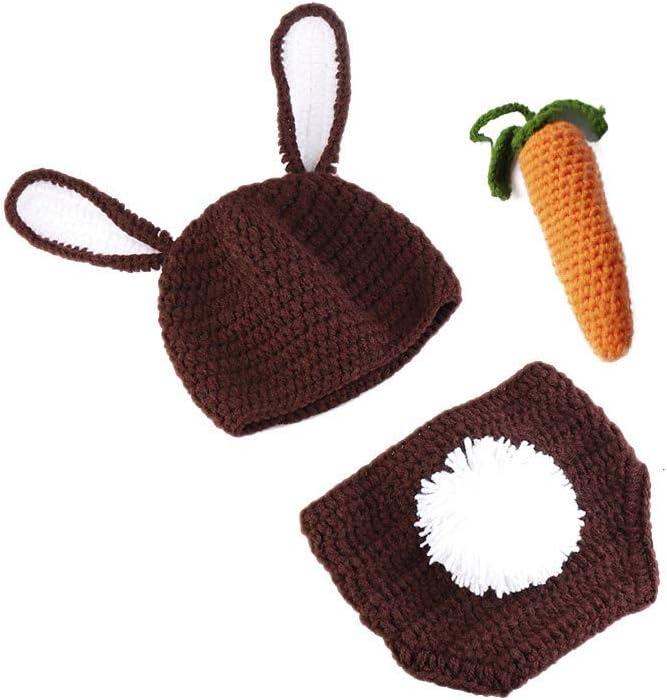 Newborn Easter Outfit Boy Photography Props Baby Bunny Handmade Crochet Rabbit Set Knit Hat Diaper Carrot Set for Kids (Coffee Rabbit)