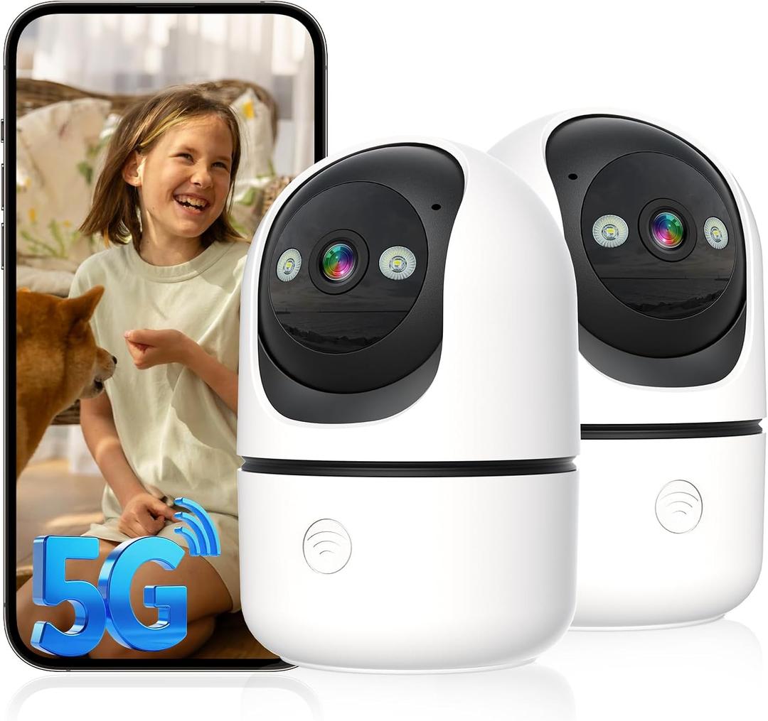Indoor Security Camera 2 Packs, 2K 5G WiFi Baby/Pet/Dog/Nanny Cameras for Home Security, 360 PTZ Security Cameras with US Servers Phone App, 911 One-Tap Call,AI Smart Detection