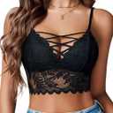 Avidlove Bralettes for Women V Neck Lace Camisole Y2K Tank Top Strappy Cami Unpadded Bra Lingerie Crop Tops Outfits (Black), Large