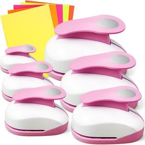 CHENGU 6 Pcs Circle Punch Set 3in/2in/1.5in/1in/0.6in/0.3in Scrapbook Hole Punchers Crafting with 10 Sticker Paper Round Cutter Scrapbook for Office Supplies DIY Albums Photos(Pink)