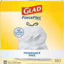 Glad ForceFlex Tall Kitchen Drawstring Trash Bags, 13 Gal, Fragrance Free, 140 Ct 
