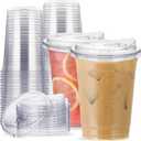 16 oz Clear Plastic Cups with Strawless-Sip-Lids, 25 Sets Disposable Cup Plastic Iced Coffee Cups, To Go Cup with Sip Through Lids for Smoothie, Milkshake, Cold Drinks for Party, Wedding, Event