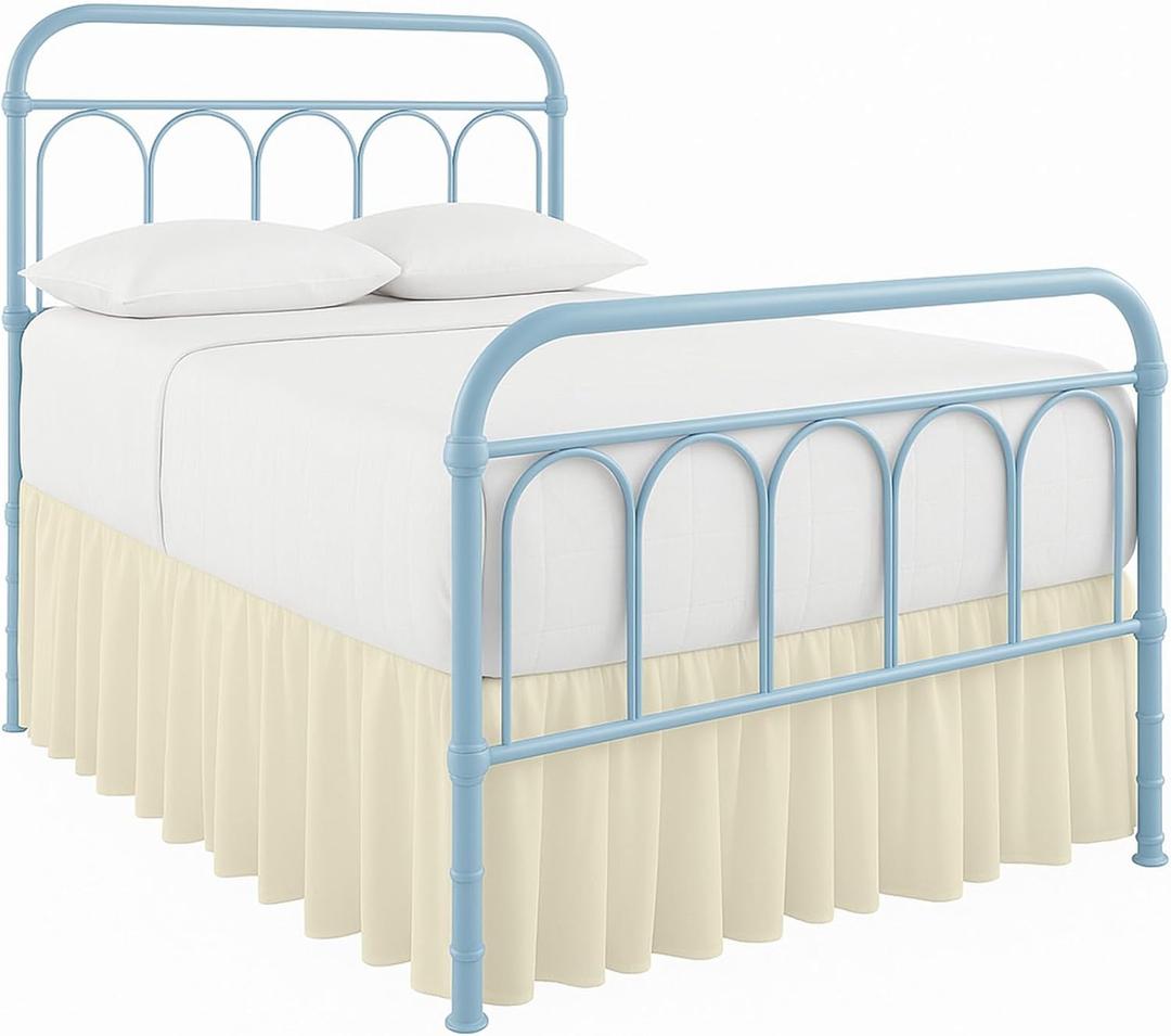 Ruffled Bed Skirt with Split Corners-Dust Ruffle - 16" Drop 100% Microfiber Soft, Sheen & Luxurious Look - Bed Skirts (Ivory -Full)