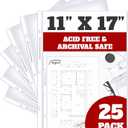 Office Werks 11x17 Sheet Protectors with 90 Microns Thick, Portrait View, Top Loading, Store or Display Paper, Photographs, Prints, and Documents, 25 Pack