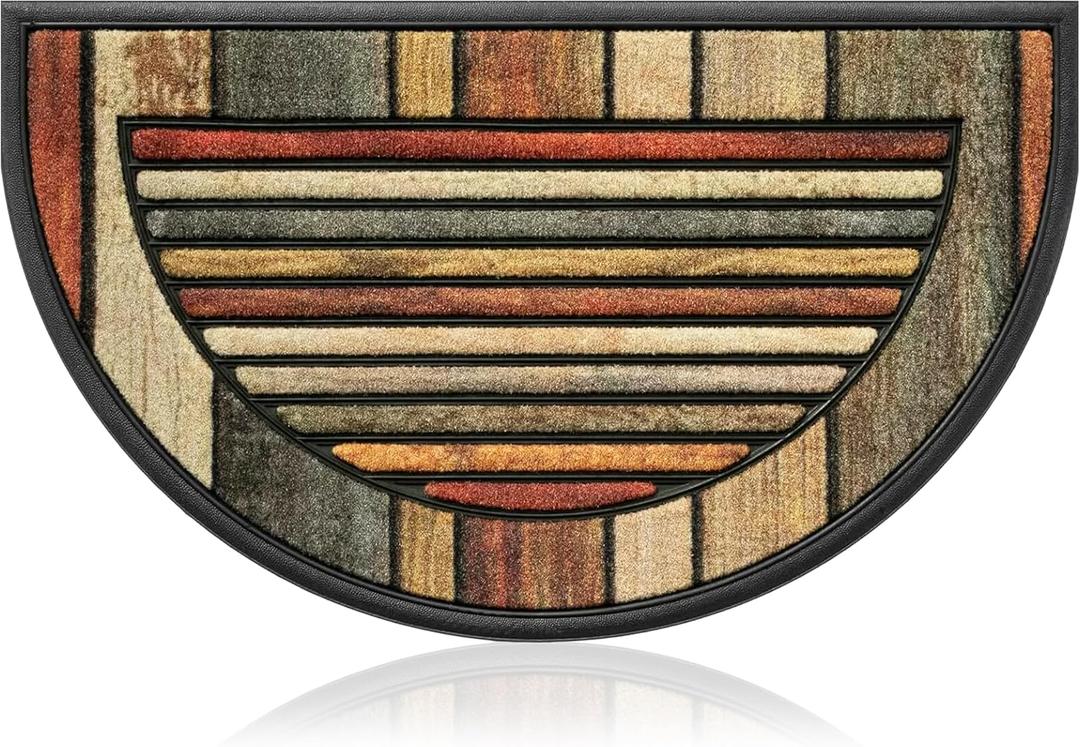 Extra Durable, Superior Absorption, Front Door Mat for Outdoor & Indoor - Welcome Mat for Entryway, Entrance, Patio,Porch -Waterproof,Non-Slip Backing,Coarse Fibers(Semicircle Colorful Stripes,18x30)