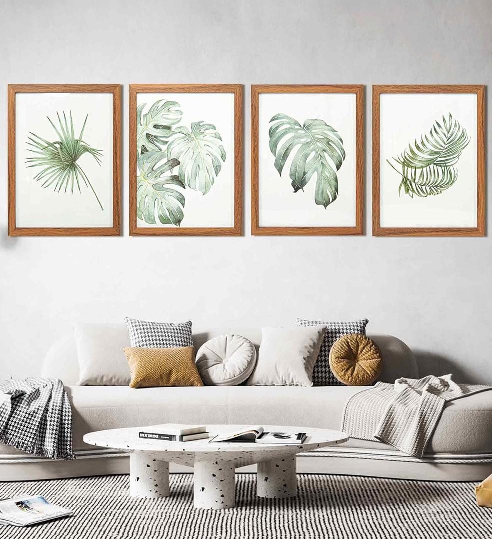 Art3d Framed Wall Art Set of 4 for Wooded Aesthetic Wall Decor for Living room Kitchen Hallway Bedroom, Green Plant Picture Frame, Neutral Botanical Wall Prints (11 x 14", Brown)