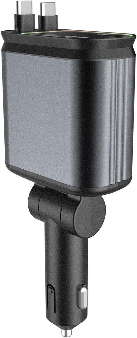 4 in 1 Car Charging Adapter with Star Projector Light Retractable Cable Double USB C & USB A Fast Car Charging for Phone