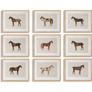 LOARTVE 9Pcs Vintage Horse Canvas Wall Art Posters,Farmhouse Horse Art Prints Rustic Gallery Wall Decor Pictures for Living Room Office Bedroom Decoration, Unframed (8"X10"X9PCS)
