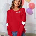 Love Letter Print T Shirt Women Funny Valentine's Day Tee Shirt Love Heart Graphic Long Sleeve Tops Red-Heart (S)