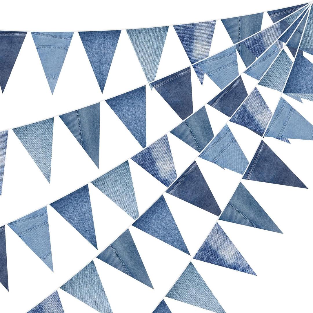 HESTYA 5 Pack 49 Ft Denim Pennant Banner, Blue Jean Theme Triangle Garland, Cowboy Western Party Decorations, Rustic Farmhouse Bunting for Baby Shower, Birthday, Graduation, Country Festival Supplies, Denim