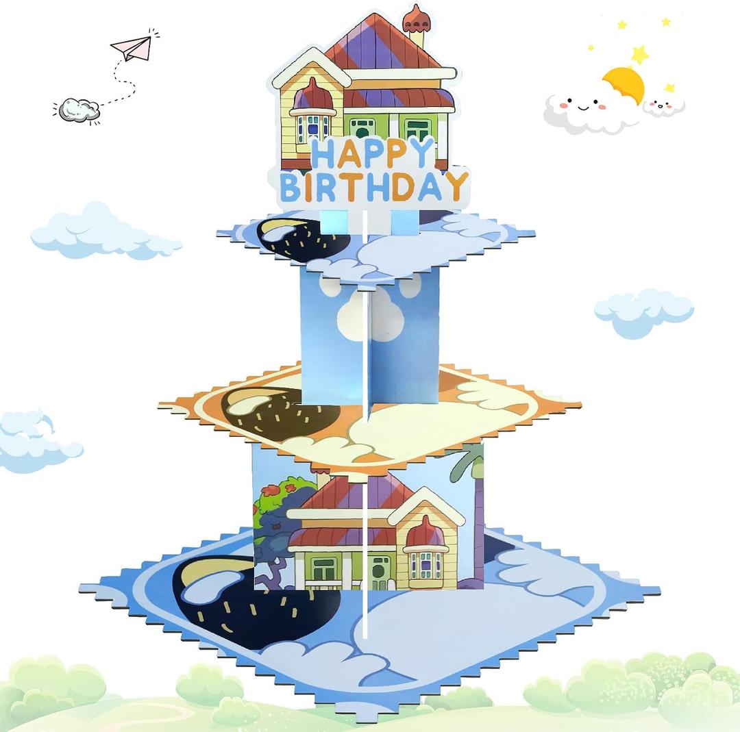Blue Dog Birthday Party Cake Stand 3 Tier Blue Dog Theme Cupcake Stand Dessert Tower Holder for Baby Shower Birthday Cake Table Dessert Tower Decorations