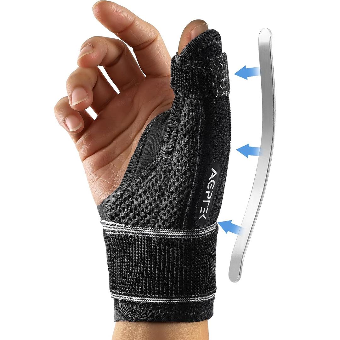 AGPTEK Trigger Thumb Splint for Women Men Right & Left Hand, Thumb Spica Support Brace Breathable with Metal Splint, Thumb Stabilizer for Arthritis, Tendonitis, Sprains, Carpal Tunnel Pain Relief, S