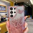 LUVI Compatible with Galaxy S25 Ultra Bling Case Plating Glitter Luxury 3D Butterfly Sparkle Cute Slim Bumper Protective Shockproof for Women Girls -Pink