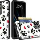 Cute Dog Paw Prints Phone Case for Samsung Galaxy S25 Ultra Wallet Case with Hidden Card Holder, Dual Layer Hybrid Hard ID Card Slot Soft Inner Rubber Bumper Slide Cover for Galaxy S25 Ultra