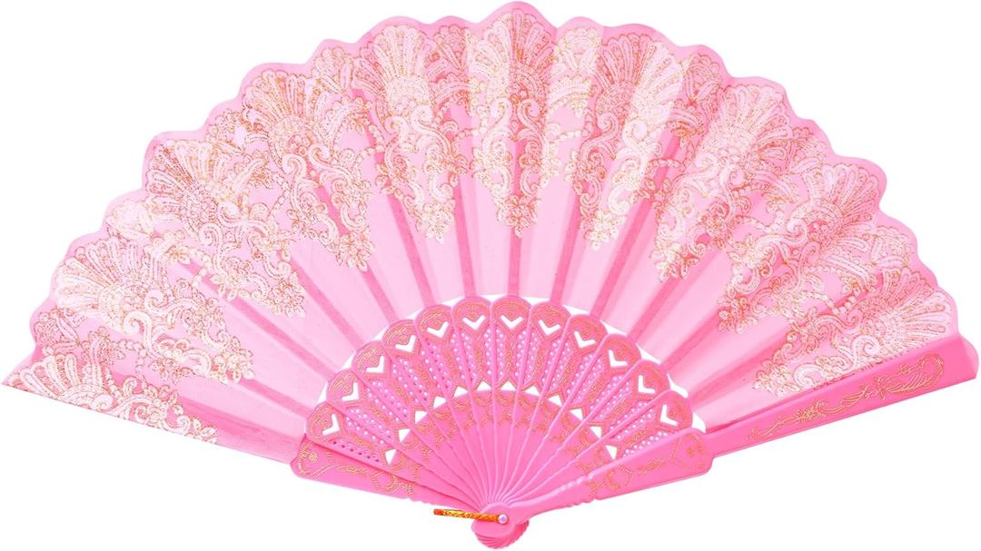 Choyaxo Folding Hand Fan Handheld Chinese Folding Fan for Women Wedding Decoration Dancing Party (Pink)