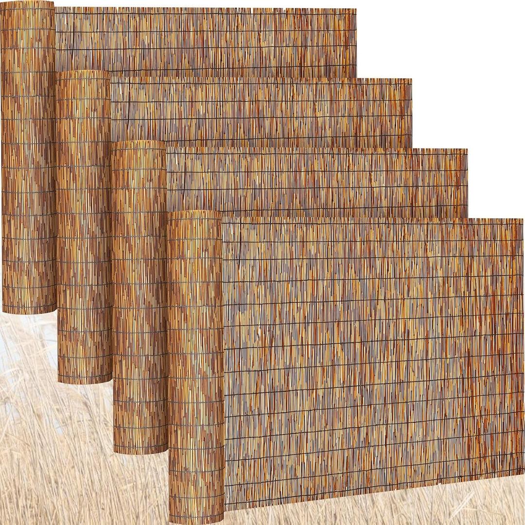 Barydat 4 Pcs 4 x 16.4 ft Reed Fence Roll, 85% Shade Bamboo Privacy Screen, Natural Decorative Reed Fencing for Outdoor Garden Backyard Patio Balcony