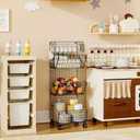Sonyabecca Outdoor Toy Storage Basket, Play Kitchen Organizer with 5 S-Hooks,3 Tier Rolling Storage Cart Garage, Pantry Floor Snack Cart with Wheels, Toy Shelf Dog Storage Organizer Kids Bookshelf