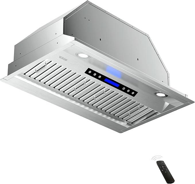 EKON NAB02-30" 900CFM Range Hood Insert, Ducted/Ductless Built-in Range Hoods with Remote/4 Speeds Touch Control LCD Display,2pcs Baffle Filters,Adjustable Leds Lights for Over Kitchen Stove