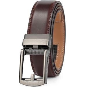 Ratchet Belt for Men, Leather Dress Casual Belt with Adjustable Buckle-Trim to fit-35cm wide (Brown)