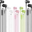 Earbuds Earphones with Microphone, 5 Pack Wired Heavy Bass Headphones, Earphone with Noise Isolating, Fits 3.5mm Interface for iPad, Desktop (Green+Black+White+Black+Pink)