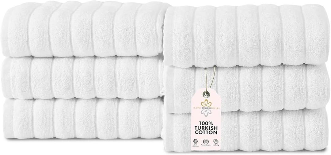 Classic Turkish Towels CTT Premium 6 Piece Hand Towels Set, 100% Turkish Cotton, Quick Dry & Comfy Towels for Hotel & Spa, Highly Absorbent | 20"x32" (White)