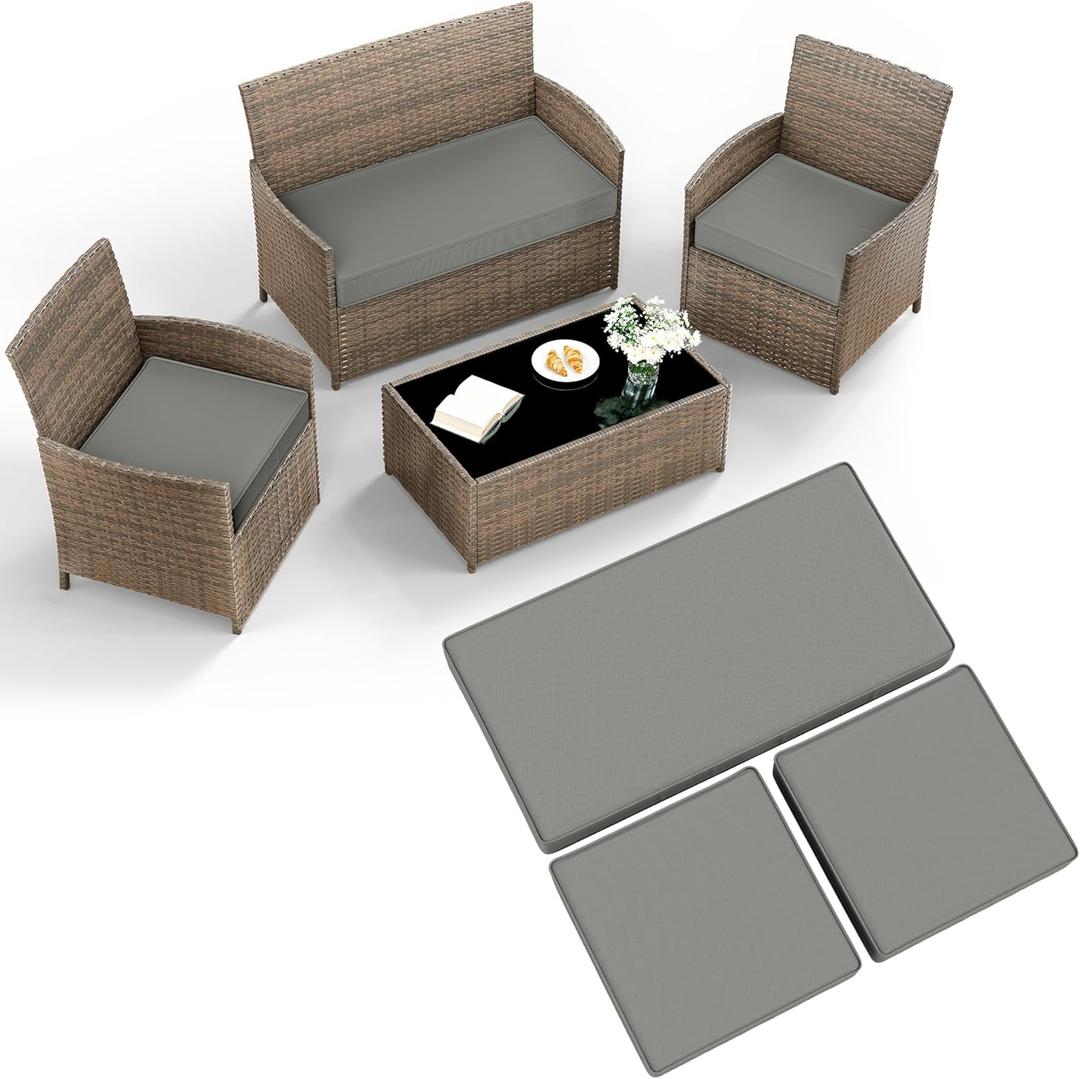 3 Pack Outdoor Patio Furniture Cushion Replacement Covers, Waterproof Loveseat Cushion Covers - 36182,18182, for 4-Seater Wicker Rattan Patio Conversation Set Loveseat Couch Furniture, Cover Only