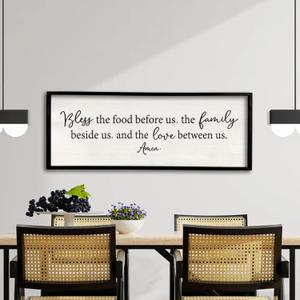 Bless the Food Before Us Sign Wall Decor 32''12'' Large Farmhouse Dining Room Wall Decor Framed Wood Rustic Home Wall Art Kitchen Decoration (Black)