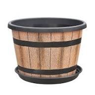 Plant Pots,Whiskey Barrel Planters with Drainage Holes & Saucer, Plastic Decoration Flower Pots Imitation Wine Barrel Design, for Indoor & Outdoor Garden Home Plants (Brown, 8-inch) 