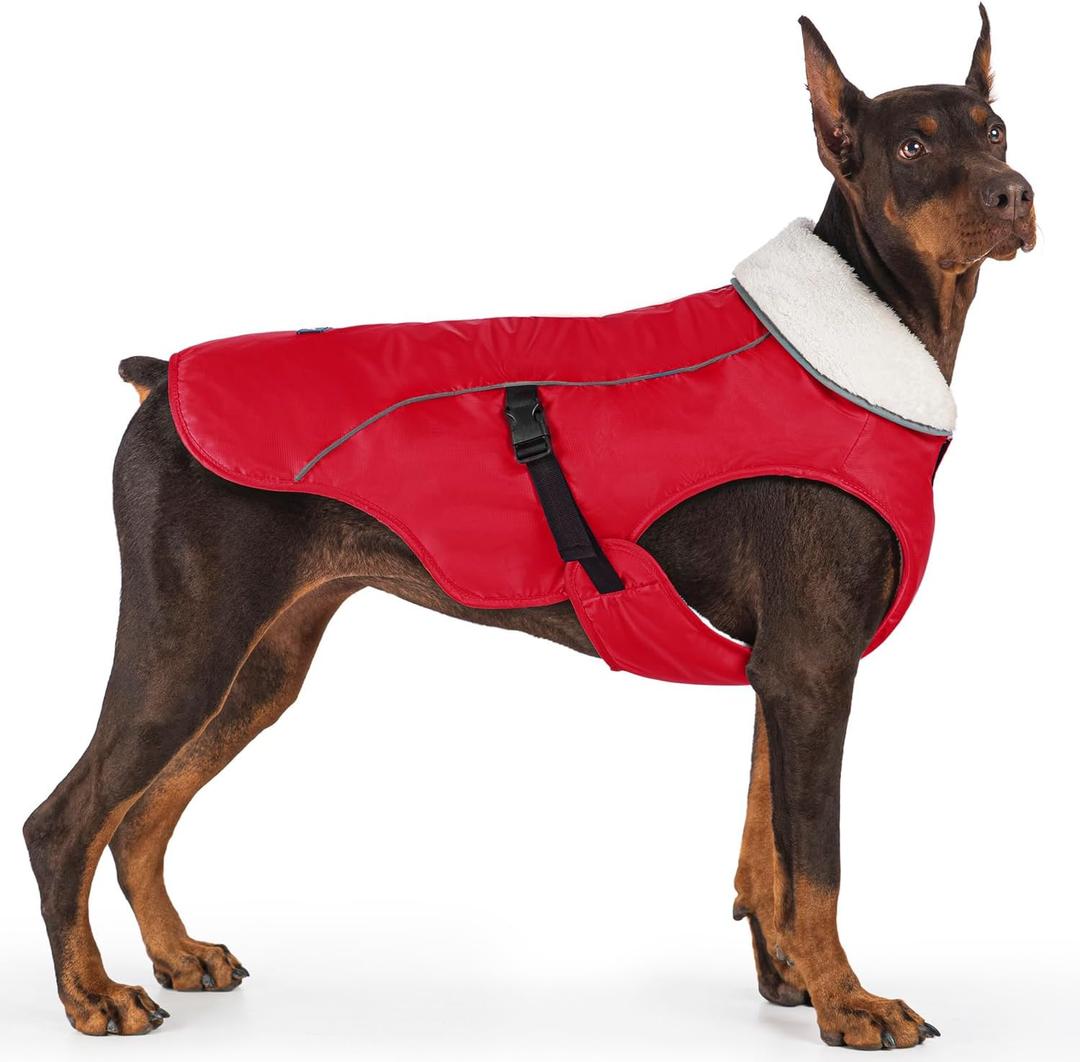 EMUST Dog Coat, Waterproof Pet Snow Jacket for Winter, Adjustable for Winter, Red, L
