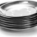 WUWEOT 10 Pack Stainless Steel Dinner Plates, 10" Round Kitchen Metal Dish Plates, Rust-Proof Camping Serving Plates for BBQ, Snack, Salad, Appetizer, Fruit, Cookies