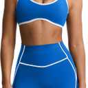 Aoxjox Blue and White Womens Sports Bra Spaghetti Straps Sexy Scoop Neck Wireless Padded Workout Yoga Crop Tops Medium
