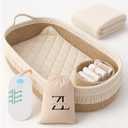 Moses Basket by ZEAL'N LIFE, Baby Changing Basket with Baby Blanket, Washable Waterproof Pad Covers, Diaper Basket, Tote Bag, Portable Diaper Changing Pad, Moses Baskets for Newborn (Beige)
