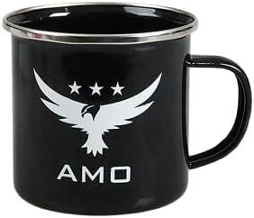 AMO 12 oz Tin Campfire Mug - Durable Enamel Camping Mug for Travel, Hiking, and Outdoor Adventures - Lightweight- Black
