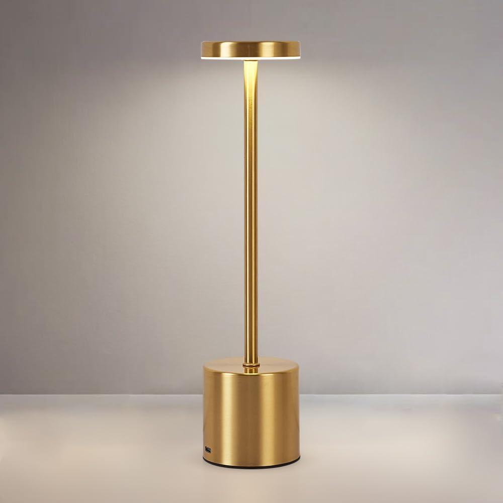 Rechargeable Cordless Table Lamp,Portable Outdoor 5000mAh Battery Operated LED Table Light Touch Control 3 Color Dimmable for Bedroom,Patio,Cofee,Camping,Dining,Restaurant&Livingroom-Gold