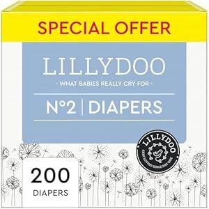 LILLYDOO Diapers - Size 2 (9-18 lbs), Monthly Supply (200 Count), Skin-Friendly, Ultra Soft, Chlorine-Free & Absorbent Baby Diapers