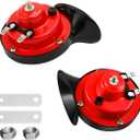 2PCS 300DB Super Loud Train Horns, 12V Waterproof Air Horns Replacement Kit, Car Air Electric Snail Double Horn, Automotive Accessories Universal for Car, Motorcycle, Truck, Bike, Boat (Red)