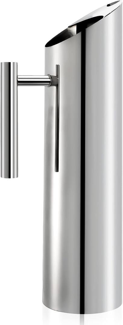 Hiceeden Stainless Steel Water Pitcher, 68oz/2L Modern Metal Pitcher with Ice Guard, Silver Carafe Drink Jug with Handle, Homemade Beverage Container for Juice, Coffee, Milk, Iced/Hot Tea