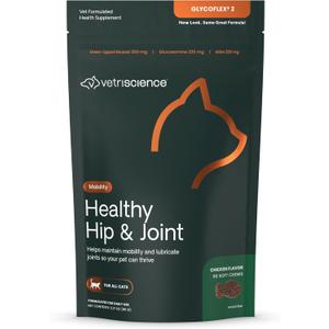VetriScience - Cats - Healthy Hip & Joint Chews, GlycoFlex Glucosamine and Green-Lipped Mussel Joint Support Supplement for Cats, Promote Mobility and Protect Joints, Chicken, 60 Count