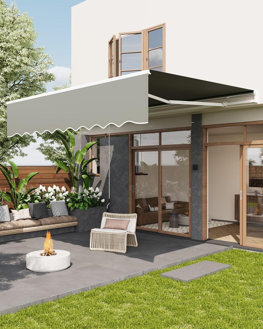 IDEALHOUSE 13'X10' Retractable Awning -Heavy Duty Waterproof Retractable Patio Awning, UV Protection, Adjustable Angle, Hand Crank - Ideal for Deck, Balcony, Porch