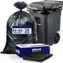 Plasticplace 64-65 Gallon Trash Can Liners for Toter 3.0 Mil Black Heavy Duty Garbage Bags 50 x 60 (25 Count),W65LDBTL3
