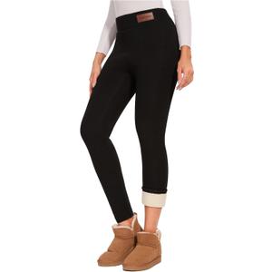 Sherpa Fleece Lined Leggings Women Winter Warm Thermal Tights Soft High Waist Thick Pants for Cold Weather (Medium, Black)